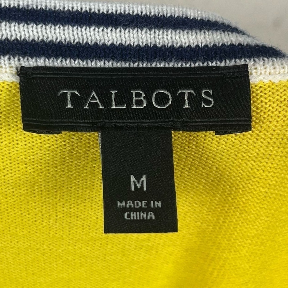 Talbots cotton rayon blend yellow blue  stripe 3/4 sleeve cardigan, medium. - Picture 5 of 9